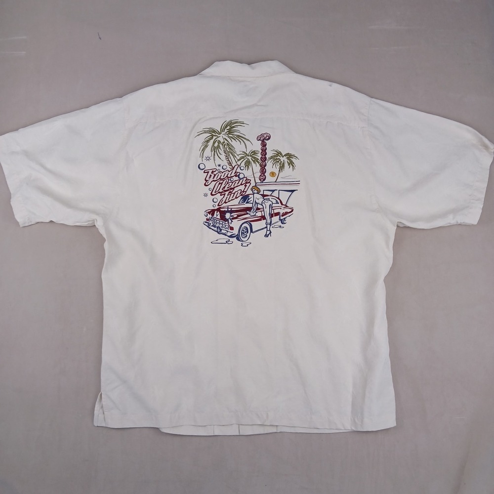 Eagle Dry‎ Goods XL Mens Shirt Hawaiian Camp Silk Embroidered 25x29 FLAW Bowling